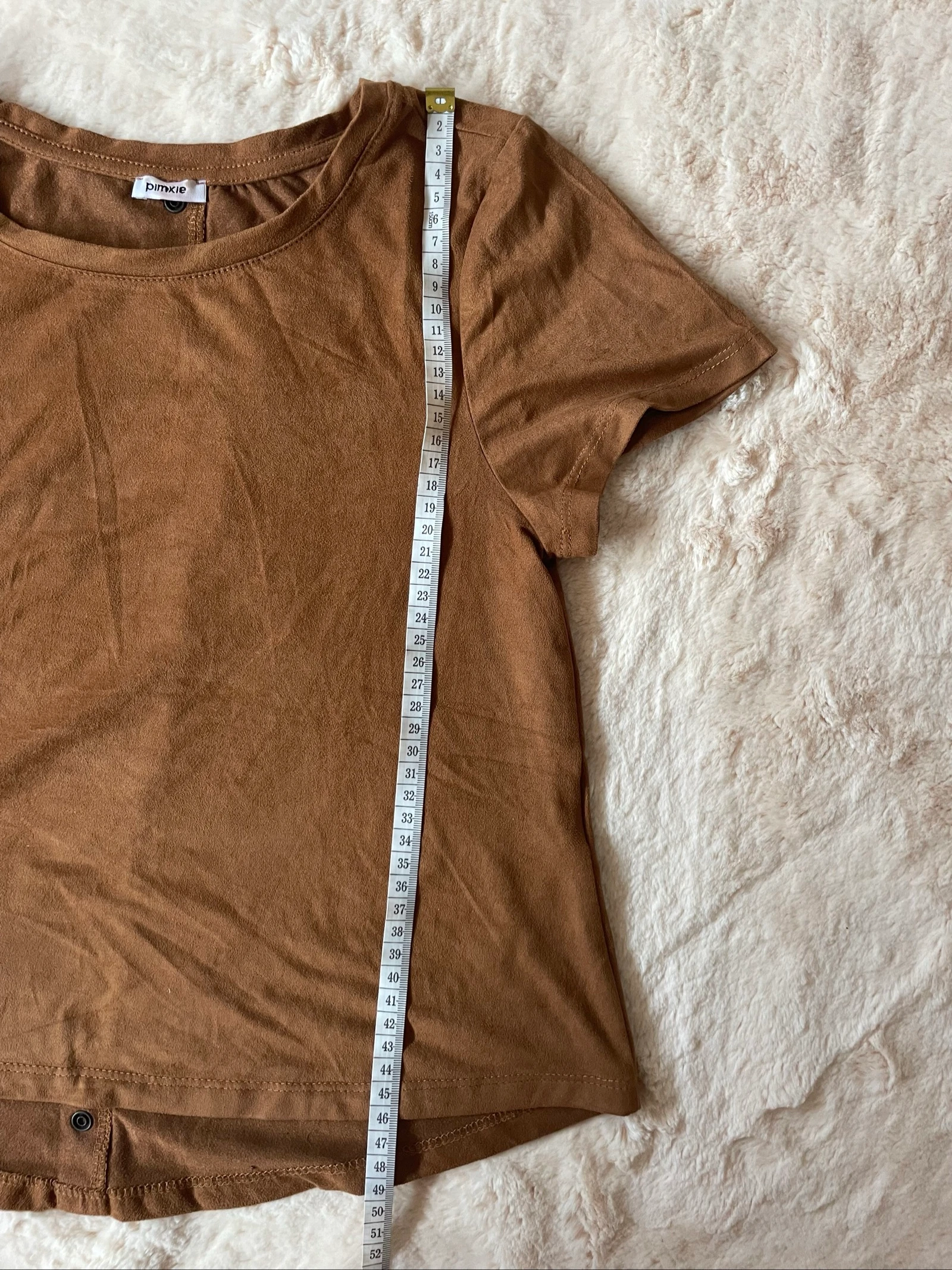 Brown suede effect T-shirt Pimkie short sleeve with buttons on the back S – photo 6